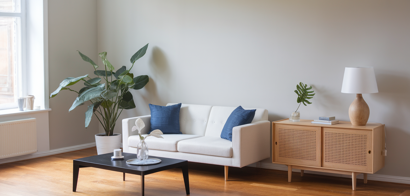Modern Scandinavian living space with minimalist decor.